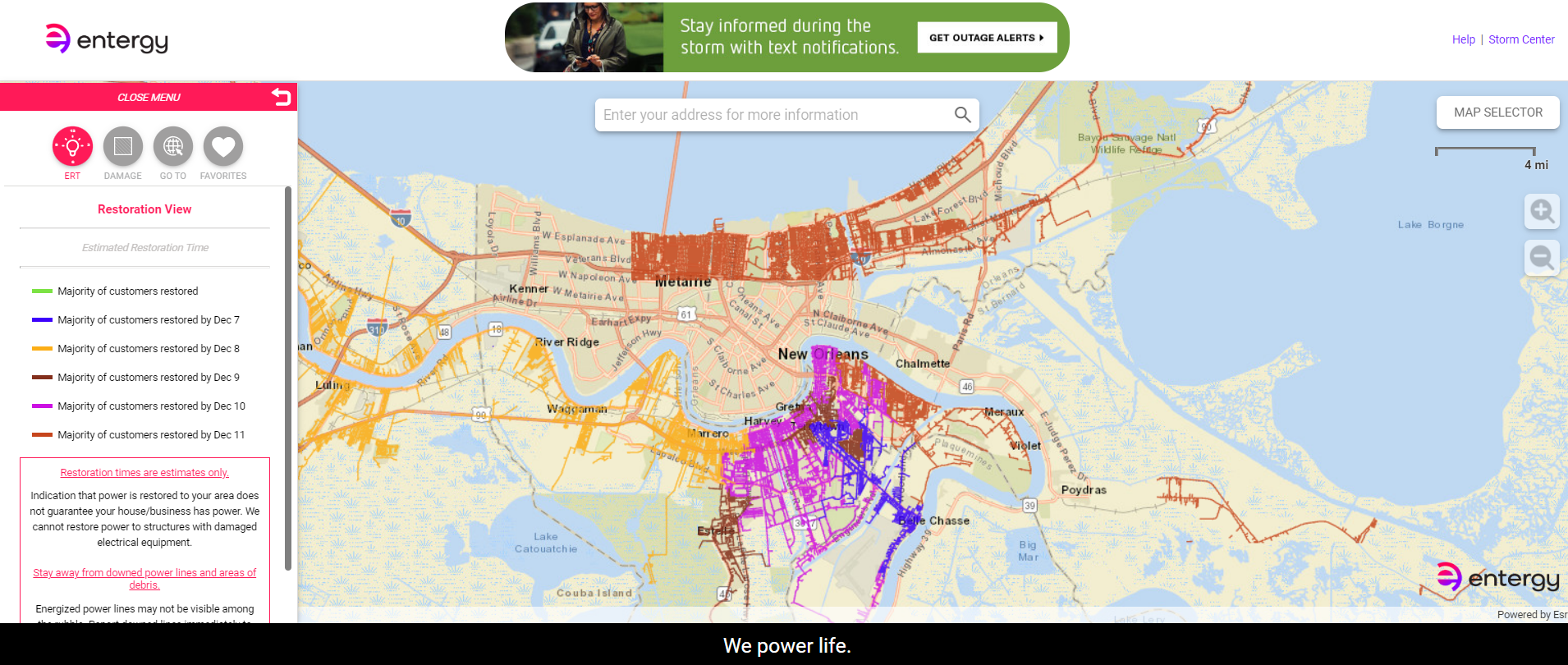 How to use the Outages map Entergy Storm Center